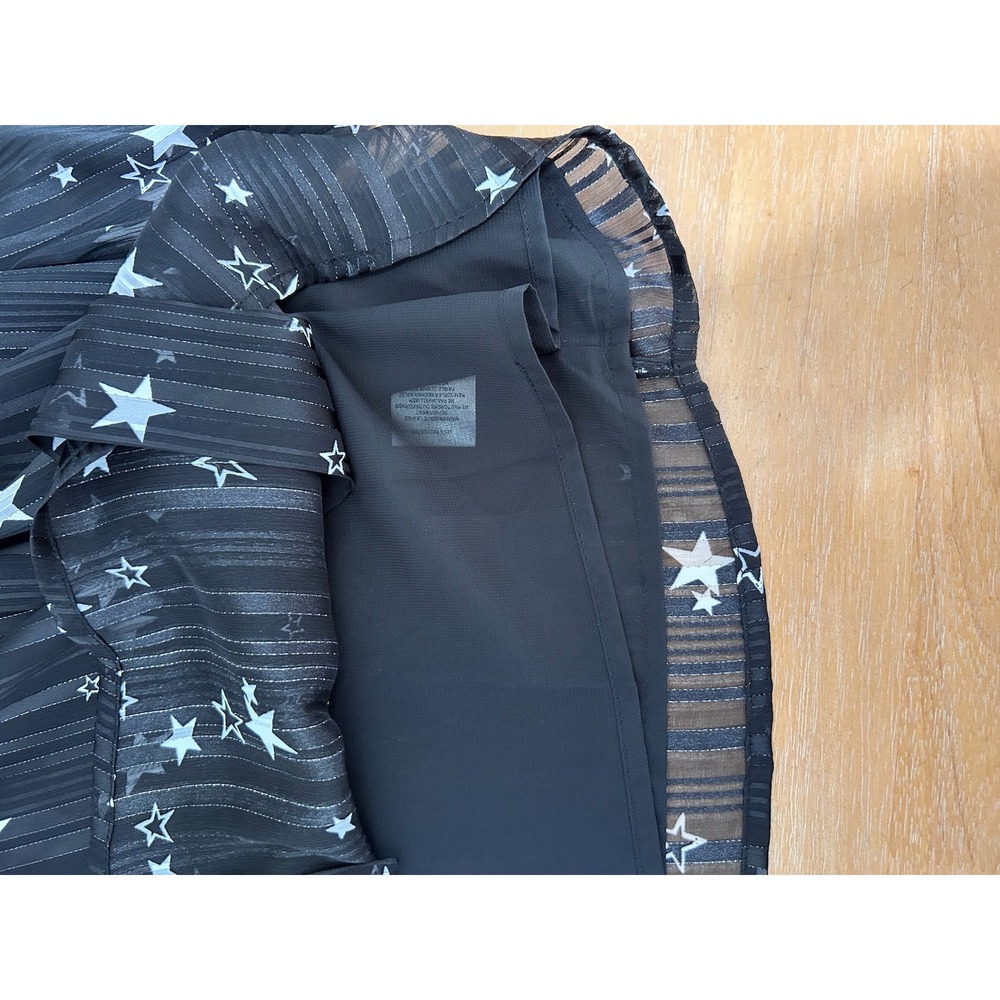 Cistar NY Celestial Star Print Blouse Sz M Black Metallic Whimsigoth Indie Boho - Picture 7 of 9